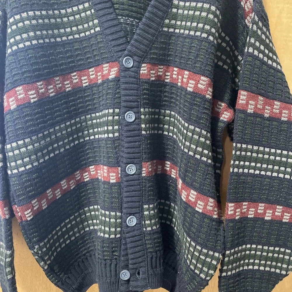 Penns Landing Men's Ribbed‎ Knit Button Cardiology Fan Sweater Large VTG 90s
